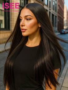 ISEE HAIR Wear Go 9x6 Transparent Lace Glueless Straight Wigs Pre Bleached Knots Human Hair Natural Color 180% 16-28 Inch Lace Front Wigs Pre-Plucked & Pre-Cut Silky Daily Use Top Quality For Women