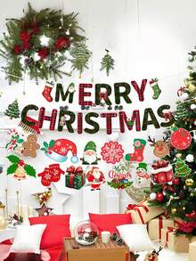 8 Peças Faixa de Natal Festiva com Letras Feliz Natal, Faixa de Papel Feliz Natal, Decoração de Festa com Bandeiras Vermelhas e Verdes Vintage do Papai Noel, Faixa Feliz Natal, Faixa de Natal Festiva, Guirlanda de Cartas do Papai Noel em Papel Grosso, Decoração de Parede para Feriados, Cenário para Fotos - Papai Noel, Biscoito de Gengibre, Boneco de Neve - Decoração Xadrez Rosa e Verde