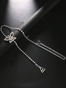 1pc Silver Bow Rhinestone Shoulder Strap, Fashionable Sexy Single Shoulder Strap Accessory For Women Wedding Dress