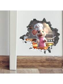 1 pieza Pegatina de pared de dibujo animado con agujero de ratón chef, pegatina decorativa de PVC, pegatina autoadhesiva y removible, fácil de despegar, decoración del hogar para refrescar tu vida, decoración de vacaciones, regalo de cumpleaños o graduación, decoración de pared y habitación