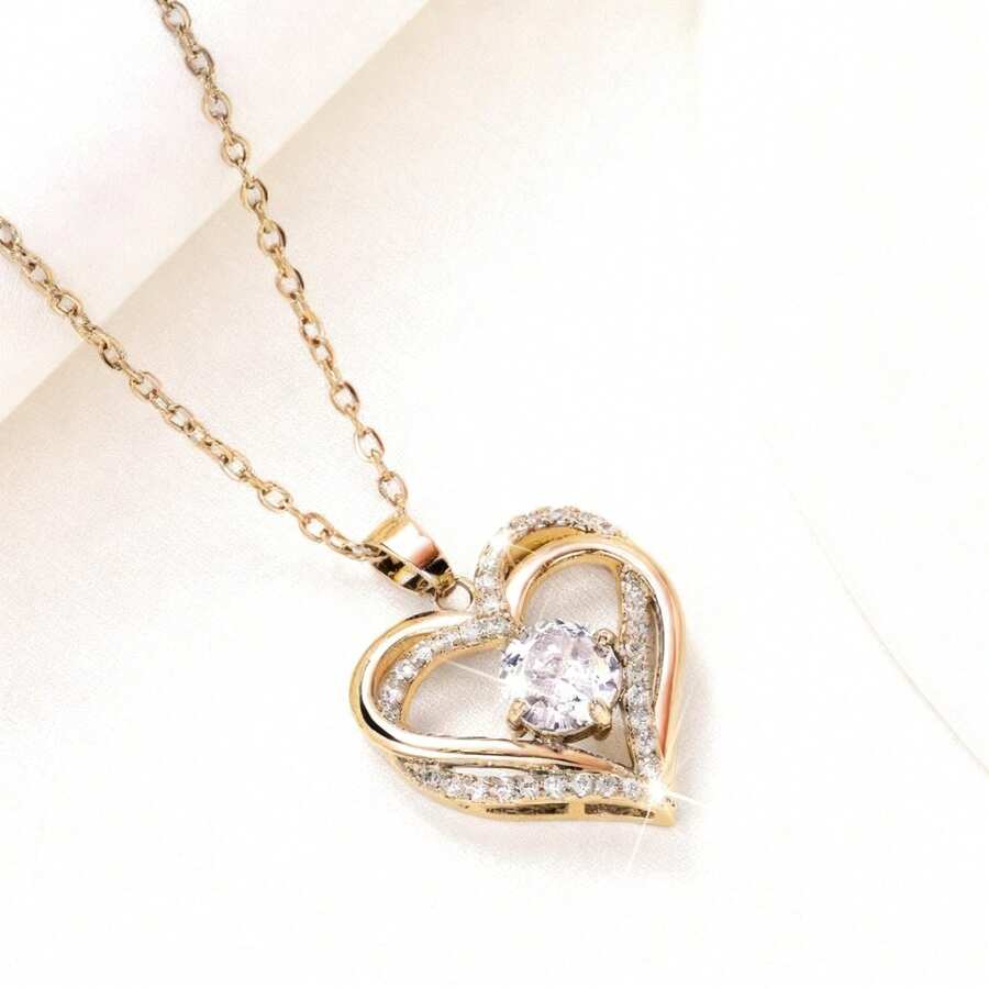 1 PC Romantic Cubic Zirconia Heart Necklace Pendant For Women Valentine's Day Gift Wedding Jewelry