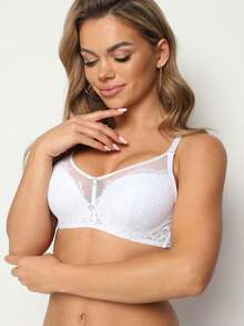 Sujetador con aros push-up de encaje con decoración metálica - Blanco - Ver 1
