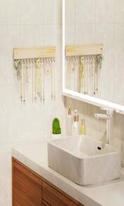 Lolalet Wooden Necklace Holder For Wall With 15 Hooks, Necklaces Hanger Easy Install Wall Mount Necklace Organizer, Jewelry Hangers For Chains, Bracelets, Earrings -Brown