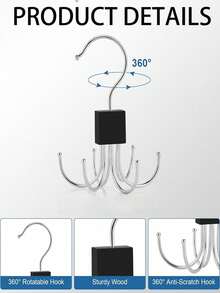 1/2 件，六爪金属挂钩，360° 旋转皮带架，带 6 个挂钩，可旋转皮带收纳架，衣柜皮带整理器，免打孔宿舍衣柜收纳挂钩，家用多功能衣帽钩，适用于背心、包、皮带、胸罩、内衣、围巾和领带、浴室配件、家居装饰、圣诞装饰 - 黑色 - 查看 6