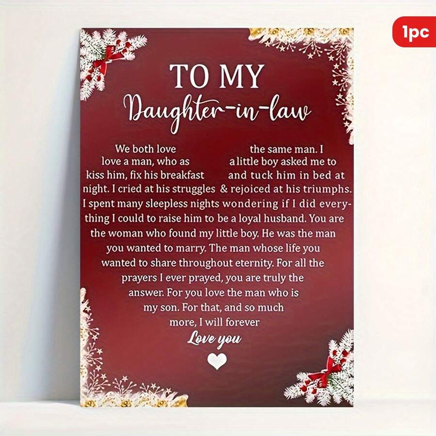 Inspirational Red Canvas Wall Art - 1pc Heartfelt Message To Daughter-In-Law With Wooden Frame - Perfect Wedding Day Gift From Mother-In-Law, Ready To Hang Home Or Office Decor ﻿