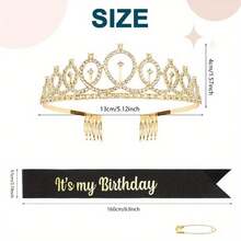 2pcs Birthday Party Decoration Crown Headpiece, It's My Birthday Sash Birthday Gift Party Decoration Party Supplies Set, Suitable For Halloween, Christmas Events And Party Supplies