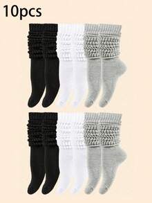 20/15/10/9/6/5/3/2/1 Pairs Women's Soft Knit Socks (Spring/Autumn Style), Women's Pantyhose, Women's Ruffle Trim Socks, Women's Ruffle Trim Socks, Women's Knee High Socks, Comfortable Socks - Multicolor - View 1