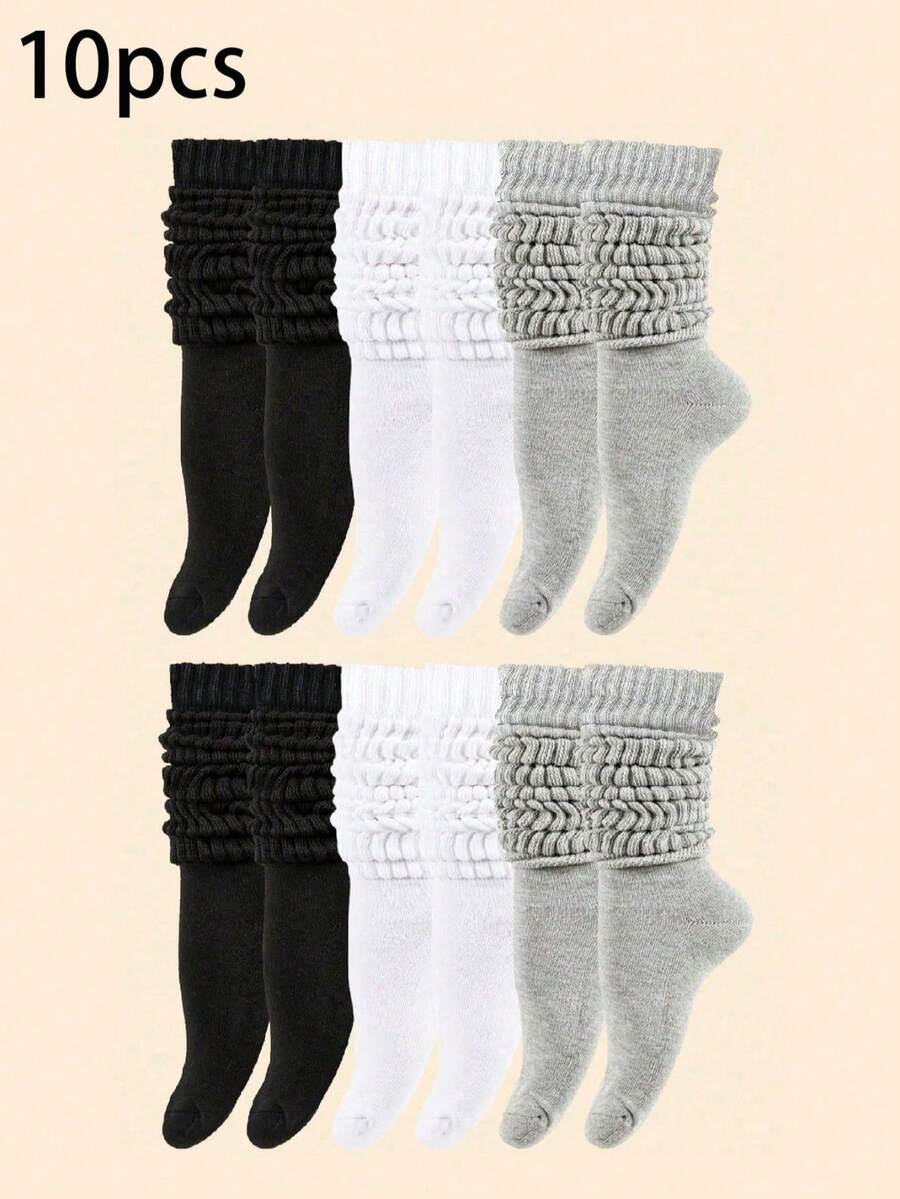 20/15/10/9/6/5/3/2/1 Pairs Women's Soft Knit Socks (Spring/Autumn Style), Women's Pantyhose, Women's Ruffle Trim Socks, Women's Ruffle Trim Socks, Women's Knee High Socks, Comfortable Socks - Multicolor - View 1