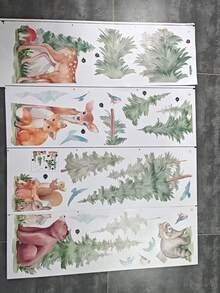 4pcs/3pcs,Wondever Mountain Tree Wall Stickers Large Pine Tree Forest Animal Bear Fox Peel And Stick Wall Art Decals For Kids Room Baby Nursery Bedroom - Multicolor - View 9