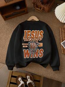 Tween Boy Basketball Style Of Play Print Round Neck Long Sleeve Sweater Pullover Autumn Winter Style - Black - View 1