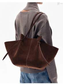 Bolso de mano grande de estilo vintage con capacidad amplia, de ante sintético en forma de trapecio, bolsos de hombro de diseñador para mujeres, bolsos de lujo de piel de PU, bolso de mano grande - Multicolor - Ver 5
