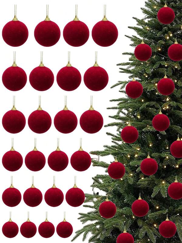 20 pezzi Palline di Natale Floccate, Palline di Natale Rosse Floccate per Albero di Natale, Finestra, Decorazione per la Casa, Decorazioni Appese per Feste Natalizie