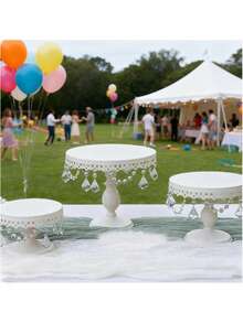 3Pcs Antique Cake Stand Set - Round Metal Cupcake Stands With Pendants And Beads - Elegant Dessert Display, For For Wedding, Birthday Party Decor, Gold/Champagne/Cream White,Holiday Decor,Christmas Gifts - trắng - Xem 11