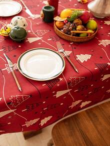 1 szt. Czerwony obrus świąteczny, prostokątny obrus, nadruk choinki, zmywalny, odpowiedni na stolik nocny, stolik kawowy, kredens, wystrój domu, wystrój pokoju, świąteczny obrus na przyjęcie, odpowiedni do kuchni, jadalni, kolacji, spotkań towarzyskich, imprez, urodzin, świąt, noworocznych, dekoracji świątecznych, dekoracji jesiennych