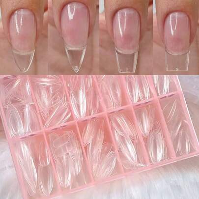 240pcs Pre-Shaped Almond-Shaped Matte Acrylic Nail Stickers, Full Coverage Gel Nail Stickers, Square Transparent Gel Press-On Fake Nails, For Nail Extension And DIY Manicure At Home Nail Supplies