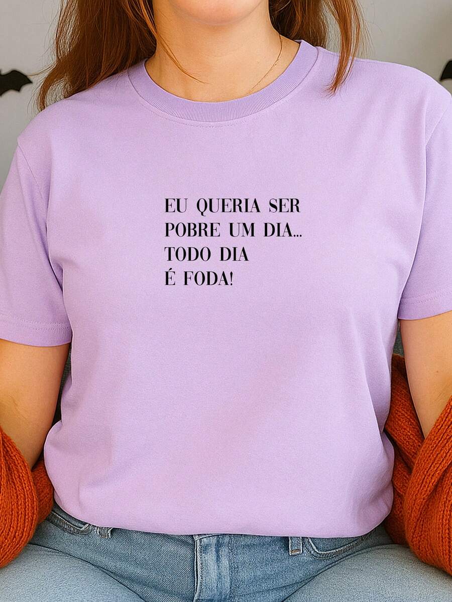 Women's Babylook Printed T-Shirt Phrases I Wish I Was Poor All Day 100% Cotton Various Funny Phrases - 紫色 - 查看 1