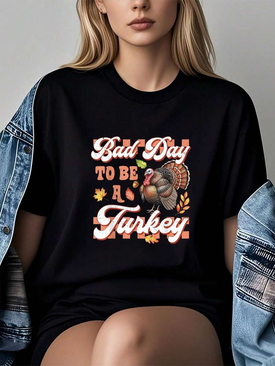 100% Algodón Unisex Camiseta de Acción de Gracias para Maestros Otoño Calabaza Cosecha Agradecida Camisetas Gráficas Elección de Damas Tops Cortos de Verano para Mujeres Tops de Verano Camiseta, Camisetas Gráficas - Camiseta de Manga Corta Impresa - Negro 12 - Ver 1