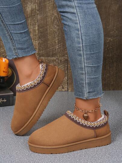 Women's Mini Ankle Snow Boots - Cozy Faux Suede Shearling Lined Winter Boots, Anti-Slip Lightweight Short Booties For Cold Weather, Stylish Comfortable Casual Shoes In Black, Beige, Brown - Perfect For Daily Wear, Outdoor Activities & Holiday Looks Women's Slippers