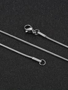 1pc Fashion Hiphop Stainless Steel Round Snake Chain Necklace, Versatile Silver Round Snake Clavicle Chain, Unisex Daily Accessory - Silver - View 6