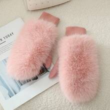 1 Pair Thickened Windproof Cute Anti-Cold Fuzzy  Women'S Gloves For Winter Warmth - Black - View 6