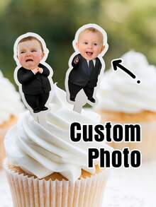 1 件定制纸质照片蛋糕装饰，可重复使用，适用于生日、周年纪念、纸杯蛋糕装饰、面包店、提拉米苏、圣诞节、个性化照片和文字、纸质蛋糕装饰