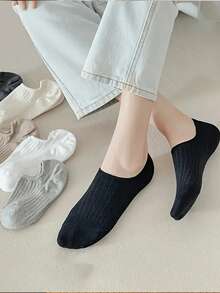 1/6 Pairs Solid Pinstripe Boat Socks, Simple Comfy & Breathable Socks, Women's Stockings & Hosiery(1/3/6 Pairs)