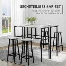 Essgruppe 6-Piece Seating Set With 2 Bar Tables And 4 Bar Stools In Industrial Design, Made Of Plywood And Steel, Gray And Black. - 1 - View 4