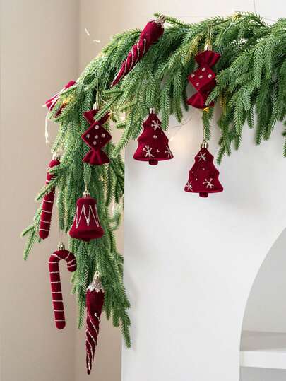 2pcs Christmas Velvet Ornaments Candy Cane Christmas Tree Icicle Bell Ornaments Red And Gold Glitter Velvet Hanging Pendant For Xmas Tree Holiday Festive Party Decor Christmas Home Decorations Christmas Decorations Winter Room Decor