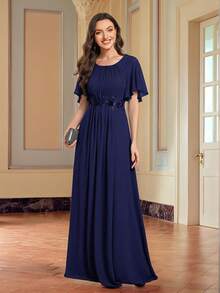 Elegante Brautjungfernkleider mit bestickten Rüschenärmeln, Applikationen und plissiertem Chiffon, formelles Kleid für Hochzeitsgäste