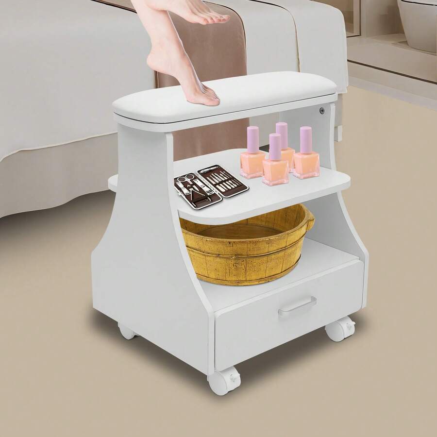 Beauty Salon Nail Or Foot Bath Spa Portable Esthetician Trolley Cart For Foot Rest Pedicure Manicure Funiture Massage Table Salon Supplies - 白色 - 查看 1