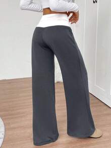 Fold Over Yoga Pants For Women Wide Leg Workout Sweatpants Y2k Striped Lounge Pants - 灰 - 查看 3