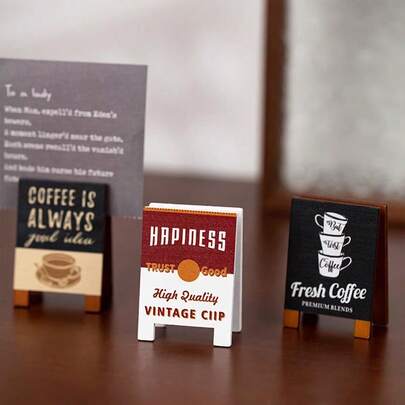 Vintage Wooden Signage Memo Clip, Retro Wooden Sign Memo Clip, Artistic Photo Clip, Vintage Business Card Holder, Upright Desktop Decor, Retro Planner Clip, Wonderful Small Gift, High-End Memo Clip, Suitable For Living Room, Cafe, Bakery, Restaurant, Christmas Gift
