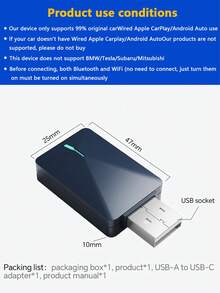 XUDA New 2 In 1 Wireless CarPlay AI Box, Wired CarPlay/Android Auto Wired To Wireless Carplay And Android Auto 2.4~5.0 GHz WiFi5, Stylish And Portable Compatible With Iphone IOS 10+ / Android 11+ Devices - Bright Black - View 3