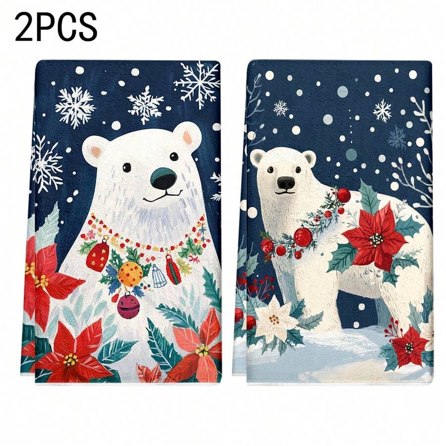 2 pièces/100 pièces Chiffon de cuisine à motif d'ours blanc, convient pour la décoration intérieure des restaurants, cuisines et salles de bains, la décoration de banquet, les cadeaux de fête et peut être offert en cadeau