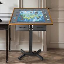 UNHO Jigsaw Puzzle Table Freestanding Table With Drawers With Adjustable Jigsaw Puzzle Board, Rotating Wheels - Brown - View 2