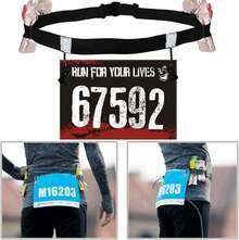 Cinturón de Números de con 6 Bucles de Gel, 2 Pcs Cinturón de Carreras de Triatlón, Cinturón Elástico para Correr con Tiras Reflectantes, Ajustable, para Triatlón, Maratón (Negro) - Negro & Azul - Ver 8