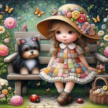 1pc [11.8*11.8in/15.7*15.7in] 5D Acrylic Diamond Painting Kit, Cute Girl Sitting On Bench Pattern, Suitable For Adult Beginner DIY Mosaic Diamond Art, Full Drill Handmade DIY Diamond Painting For Living Room, Bedroom, Office Wall Decor, Surprise Art Home Decor Gift For Family And Friends - Multicolor - View 8