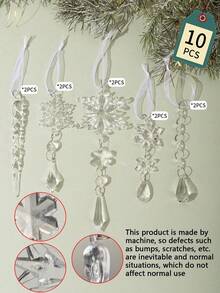 16pcs Glass Snowflake Catchers Decorations - Christmas Hanging Crystal Icicle Decor, Acrylic Snowflakes, Suitable For Christmas Tree And Holiday Party Decoration