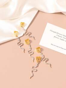 5pcs Gold Snake Rhinestone Dreadlock Beads Hair Rings, Bohemian Style Hair Accessories For Women, Claw Clips, Hair Slide, Hair Barrettes, Looks Of Party