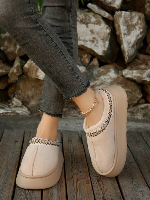 Women's Solid Color Elegant Fashion Neutral Round Toe Slippers, Suitable For Home, Vacation, Party, Outdoor, Autumn/Winter