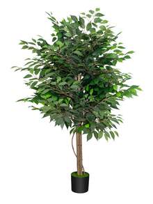 5 FT Tall Dual Trunk Artificial Ficus Tree Fake Plant  Simulation Green Plants Large Indoor Faux Tree For Home Office Living Room Floor Decor