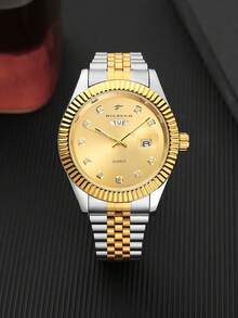 RICECGO 1 Classic Men's Business Quartz Watch, Featuring Dual-Tone Gold & Silver Design, Stainless Steel Strap, And Sophisticated Dual Date Display, Ideal For Holiday Gifts And Daily Wear. - Multicolor - View 14