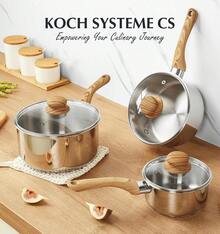 KOCH SYSTEME CS Stainless Steel Pots, 6 Piece Sauce Pan Set With Lids, 1QT, 2QT, 3QT Stainless Steel Saucepan With Cool-Touch Handles, 5-Layers Base Pots, Induction Compatible Sauce Pan, Pot Set
