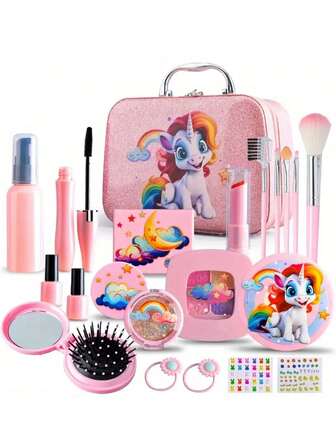 Juego de maquillaje de juego de roles para niños, estuche de maquillaje de princesa para niñas