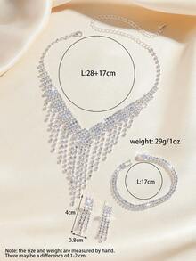 4pcs Elegant Geometric Tassel Rhinestone Jewelry Set Including Necklace, Earrings, Bracelet, Suitable For Women's Daily, Gifts, Weddings, Parties, Versatile And High-End