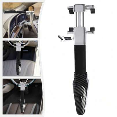 Car Steering Wheel Anti-Theft Alarm Lock Black