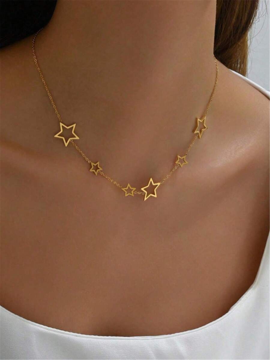 1 Stück 18K vergoldete Cut Out Stern Edelstahl Halskette für Frauen