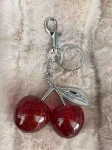 Llavero de pareja con cristal morado y verde en forma de cereza, dije para bolso, elegante colgante para auto, regalo para novia, esposa, madre en el Día de San Valentín, Día de la Madre, Navidad