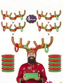 5pcs-Inflatable Reindeer Antler Ring Throw Play Set - Perfect For Christmas, Halloween Parties - Durable PVC Material For Christmas Parties 2025, Great Christmas Games For Families. - Multicolor - View 1