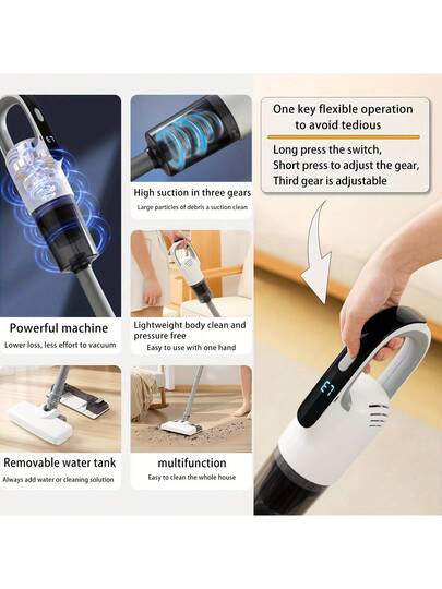 In Cordless Stofzuiger Mopping Combo Speed Adjustment, Lightweight Easy To Deep Cleaning Includes Attachments Fine Dust, Cat Litter, More USB Rechargeable, Wit Gray, Cleaner, Versatile Tool, Moderne Home Appliance, Durable Construction, Slimme Cleaners, Sleek Highquality Build, rs view 2